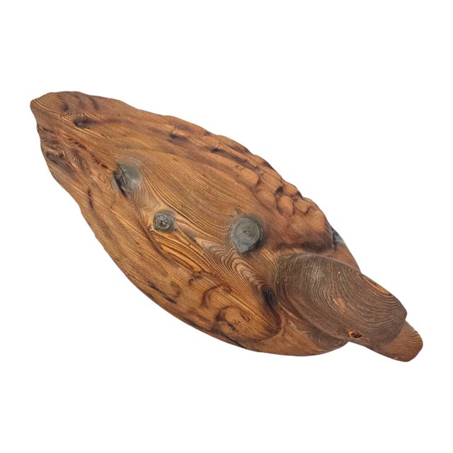 Wood Japanese Showa Period Yakisugi Cryptomeria Duck Sculpture With Glass Eyes 14.5" For Sale - Image 7 of 11