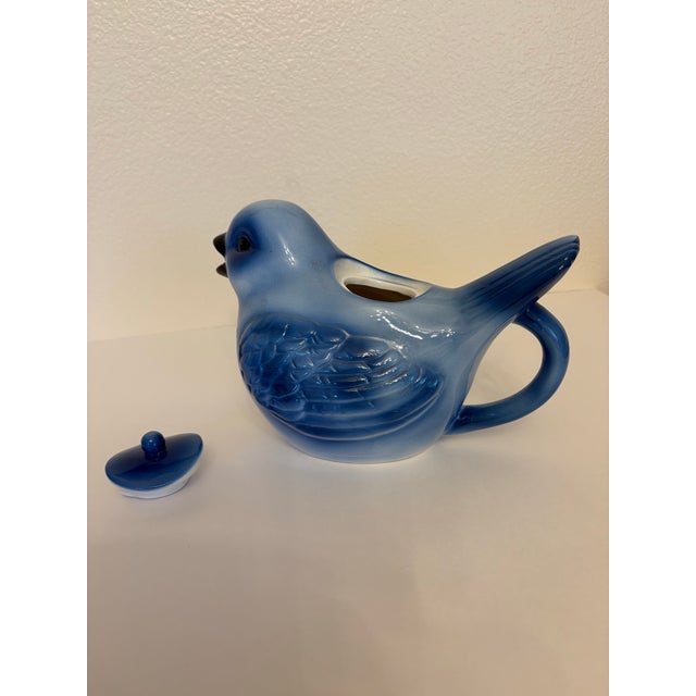 Mid-Century Modern Vintage Chinoiserie Blue Bird Teapot For Sale - Image 3 of 5