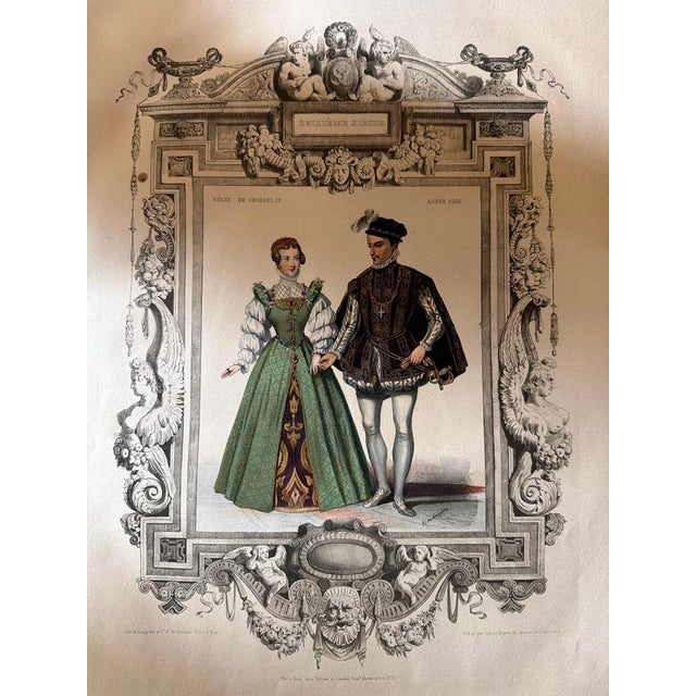 Paper Court Costume Royal Couple, 1847, Lithograph For Sale - Image 7 of 10