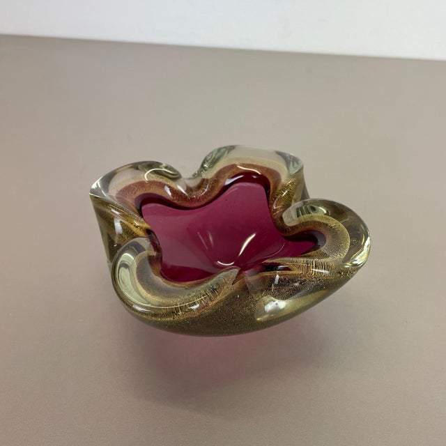 Large Murano Glass Pink Gold Bowl Element Shell Ashtray, Italy, 1970s For Sale - Image 3 of 18