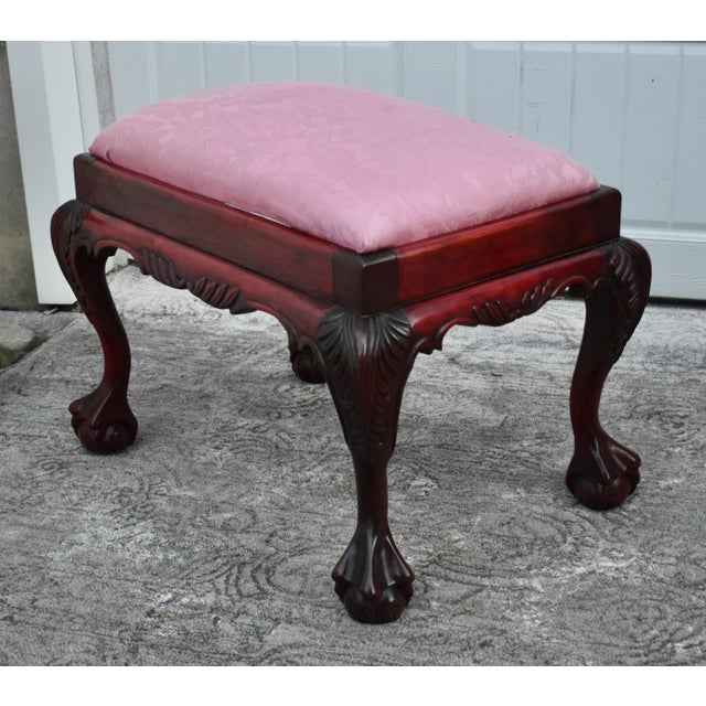 Brown Vintage Carved Mahogany Chippendale Style Claw Foot Bench For Sale - Image 8 of 10