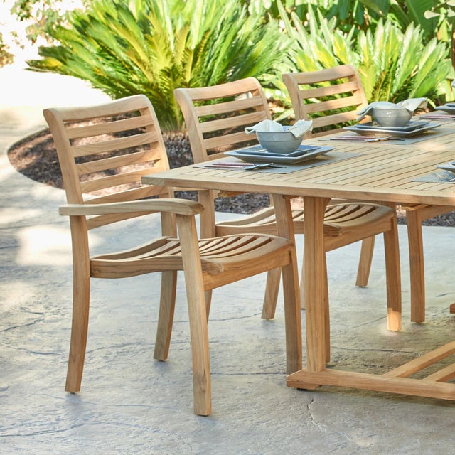 Transitional Hi Teak Birmingham Stacking Teak Outdoor Dining Armchair 4pc For Sale - Image 3 of 6