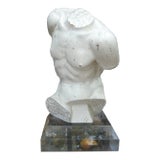 Vintage Italian Carved Wood Male Torso Sculpture on Acrylic Base For Sale