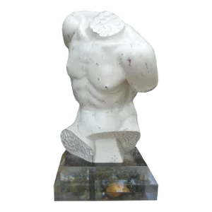 Vintage Italian Carved Wood Male Torso Sculpture on Acrylic Base