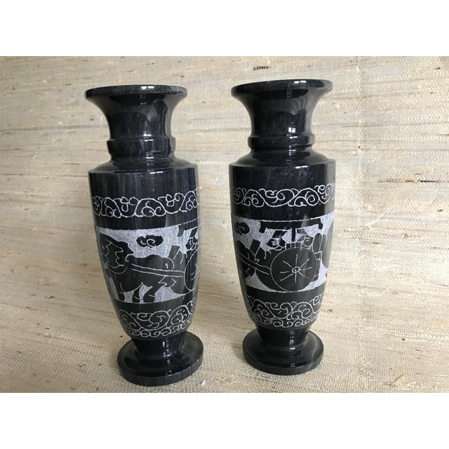 Engraved Black Marble Vases A Pair Chairish