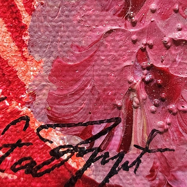 Large Signed Abstract Expressionist Impasto Painting – Red, Ochre & Lime Contemporary Statement Art For Sale - Image 9 of 10