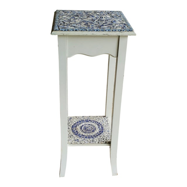 1990s Vintage Blue and White China Mosaic Table For Sale