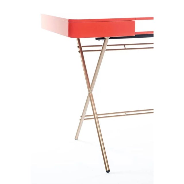Metal Cosimo Desk with Red Glossy Lacquered Top by Marco Zanuso Jr. for Adentro For Sale - Image 7 of 8