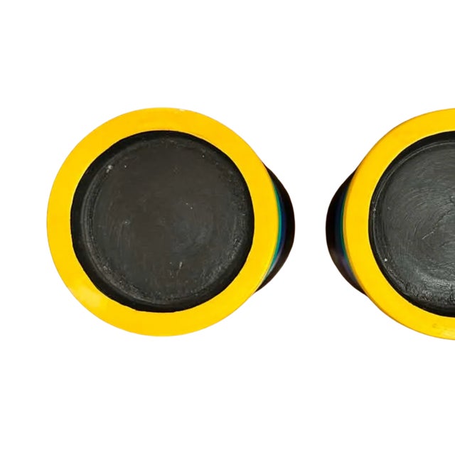 Pair of Postmodern Hand-Painted Wooden Candlesticks in Memphis Style For Sale - Image 4 of 4
