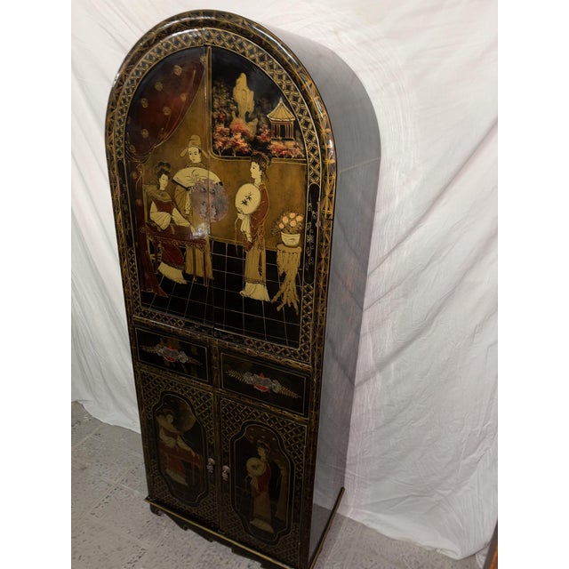 Black Chinese Hand-Painted Cabinet, 1950s For Sale - Image 8 of 13