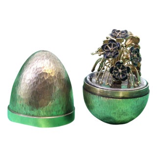Brushed Silver Egg with Bouquet of Flowers in the style of Fabergé For Sale