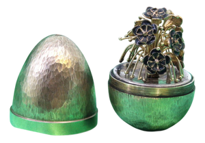 Brushed Silver Egg with Bouquet of Flowers in the style of Fabergé