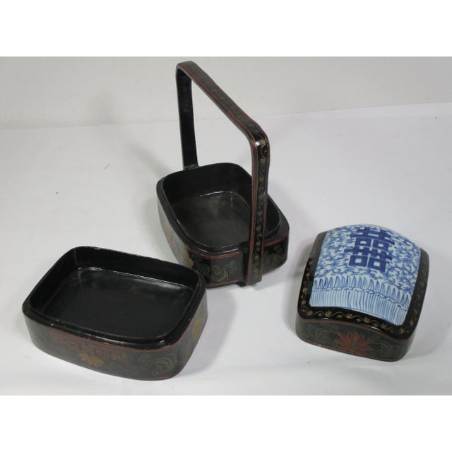 Vintage Chinese Storage Box With Antique Porcelain Shard Top For Sale - Image 6 of 9