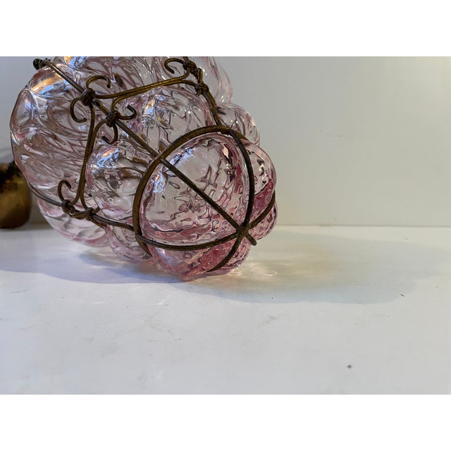Pink Raspberry Pendant Lamp in Cage Murano Glass from Seguso, 1950s For Sale - Image 10 of 12