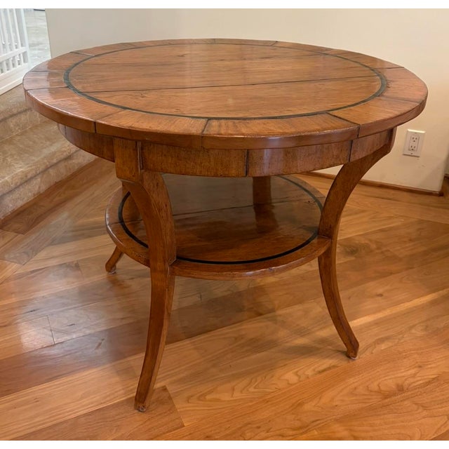 3’-0”diameter x 2’-4”H Biedermeier “Vienna” warm toned walnut finish side table.
