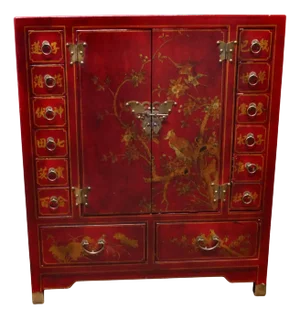 Red Lacquer Apothecary Cabinet with Drawers, 1960