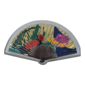 Vintage Tak-Young Jung Hand Painted Chinoiserie Fan Shadowbox Wall Art