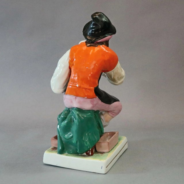 Antique English Staffordshire Hand Painted Figural Porcelain Cobbler For Sale - Image 6 of 11
