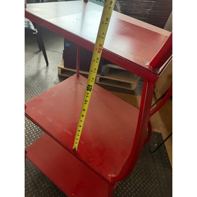 Vintage Chinoiserie Red Metal Etagere For Sale In Chicago - Image 6 of 12