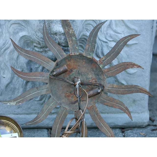 Mid 20th Century Spanish Midcentury Gilt Metal Sunburst Light Fixture with Wavy Rays For Sale - Image 4 of 12