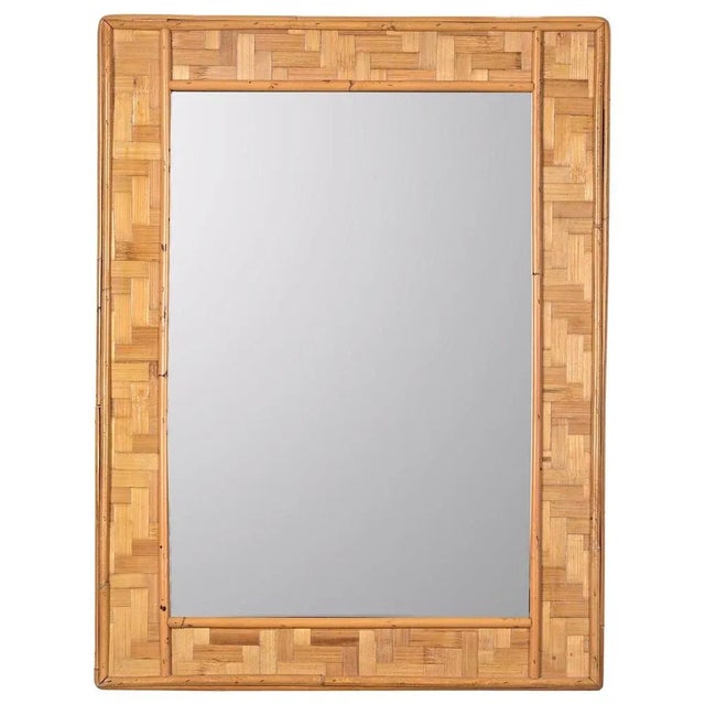 Mid-Century Italian Rectangular Framed Mirror in Bamboo and Woven Rattan Frame, 1960s For Sale - Image 13 of 13