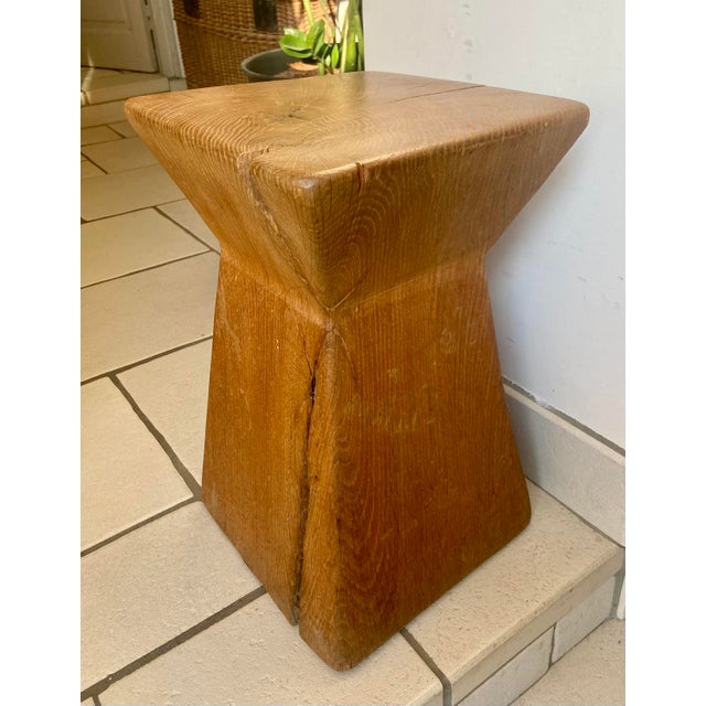 Contemporary Brutalist Wabi-Sabi Sculptural Hand-Carved Oak Tree Trunk Stools or Side Tables, 1980s, Set of 2 For Sale - Image 3 of 6