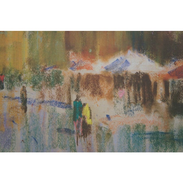 Late 20th Century Czeslaw Galuzny Polish Town Market Ville De Costes Pastel Print on Board 28" For Sale - Image 5 of 11
