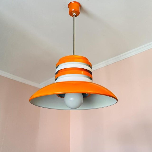 Space Age Scandinavian Modern Orange Metal Light Fixture, 1970s For Sale - Image 6 of 15
