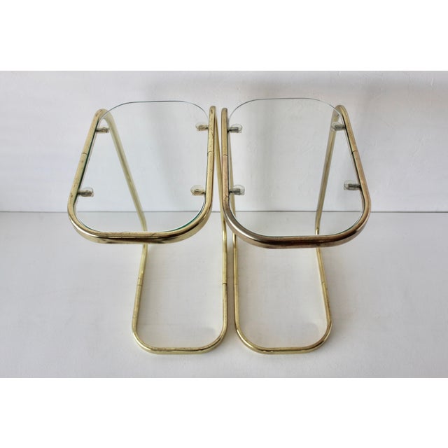 Milo Baughman Style Brass Glass Cantilever Side Tables Vintage Mid-Century Modern-a Pair For Sale - Image 11 of 14