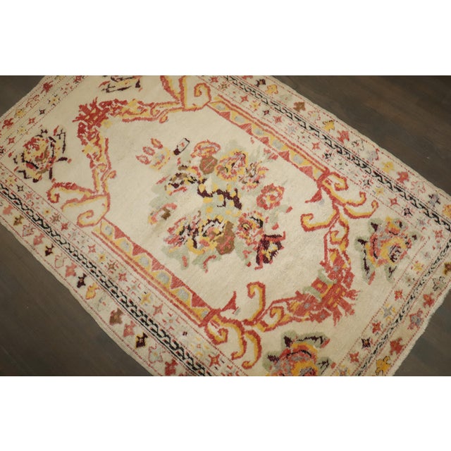 Antique Zabihi Collection Ivory Turkish Ghiordes Rug - 3'6" x 5'4" For Sale - Image 4 of 7