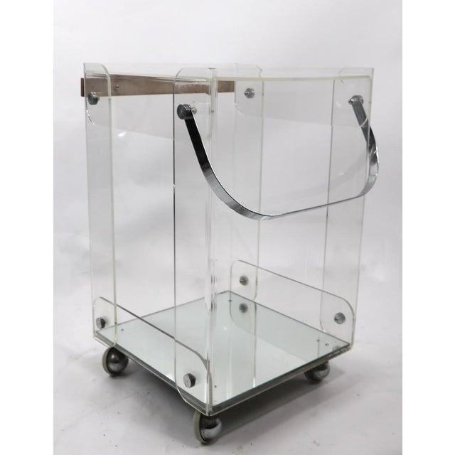 Transparent Lucite Chrome and Wood Serving Cart For Sale - Image 8 of 13
