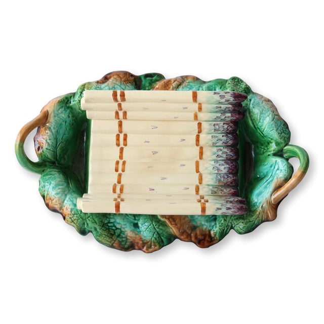 Antique French Creil Et Montereau Barbotine Majolica Asparagus Cradle For Sale In Los Angeles - Image 6 of 8