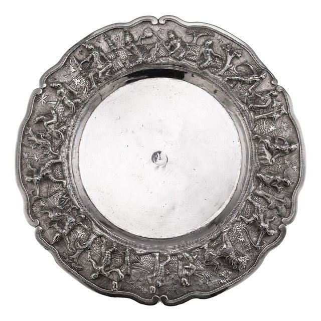 Antique Burmese Royal Silver Repoussé Dish by Ava & Mandalay, 1890 For Sale