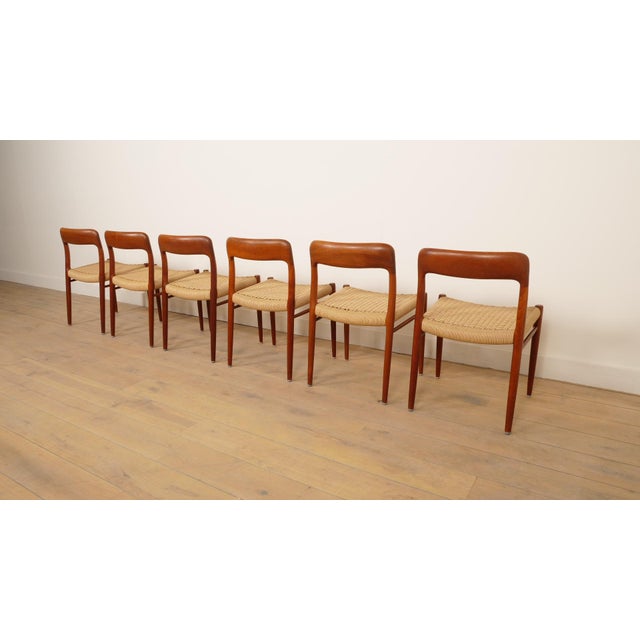 Brown Vintage Model 75 Dining Chairs in Teak by Niels Otto Moller for J.L. Møllers, 1960s, Set of 6 For Sale - Image 8 of 18