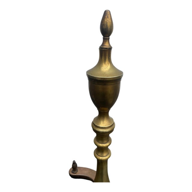 Pair 1920s Vintage Brass Andirons Chippendale Claw Ball Feet Fireplace For Sale - Image 10 of 18