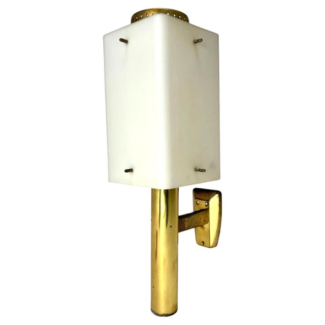 Large Brass and Opaline Glass Lantern attributed to Stilnovo, Italy, 1950s For Sale