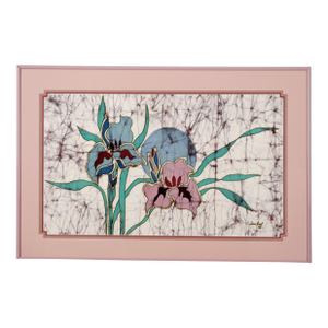 Amos Amit Traditional Floral Batik With Irises Original One of a Kind Artist Signed, Framed, Matted & Ready to Display