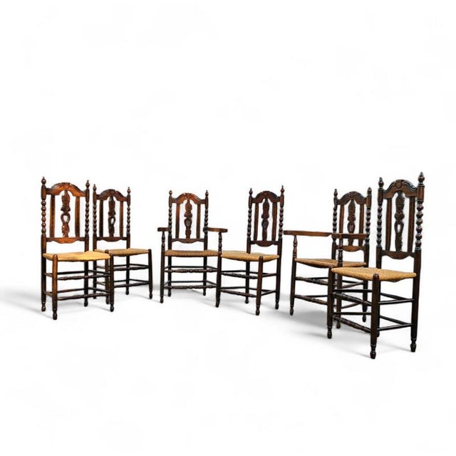 Ornate Wood Bobbin Wicker Dining Chairs, Set of 6 For Sale - Image 4 of 18