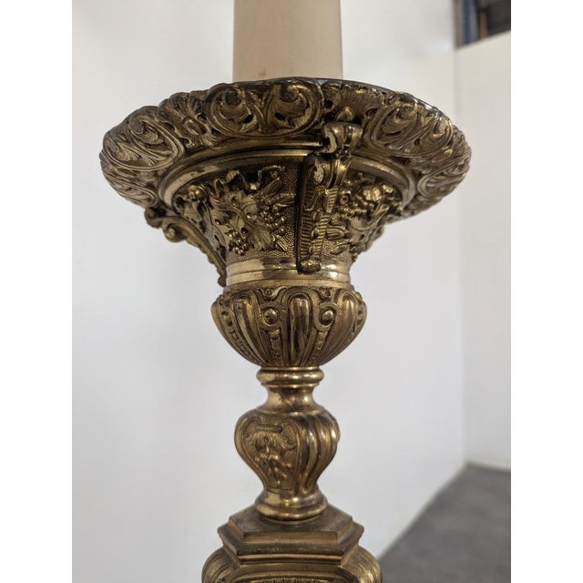 Large Bronze Candlestick Lamp For Sale - Image 5 of 8