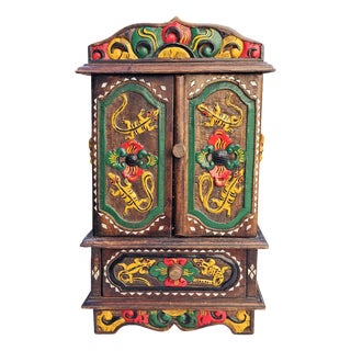 Vintage Carved Wooden Cabinet, 1950s For Sale