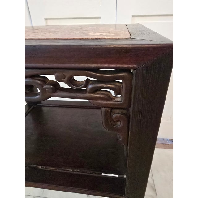 Pre Mid Century Modern Vintage Chinese Table Carved For Sale - Image 4 of 11