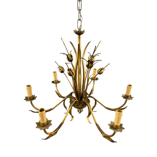 Gilded Metal Chandelier, Italy, 1950 For Sale