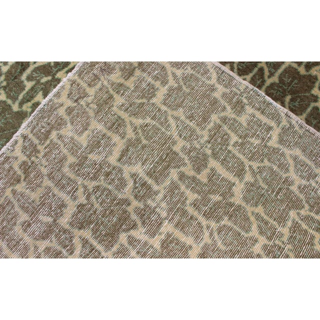 Green Colored Leaf Pattern Vintage Rug With a Modern Design in Squared Shape 7' X 8'8 For Sale - Image 10 of 10