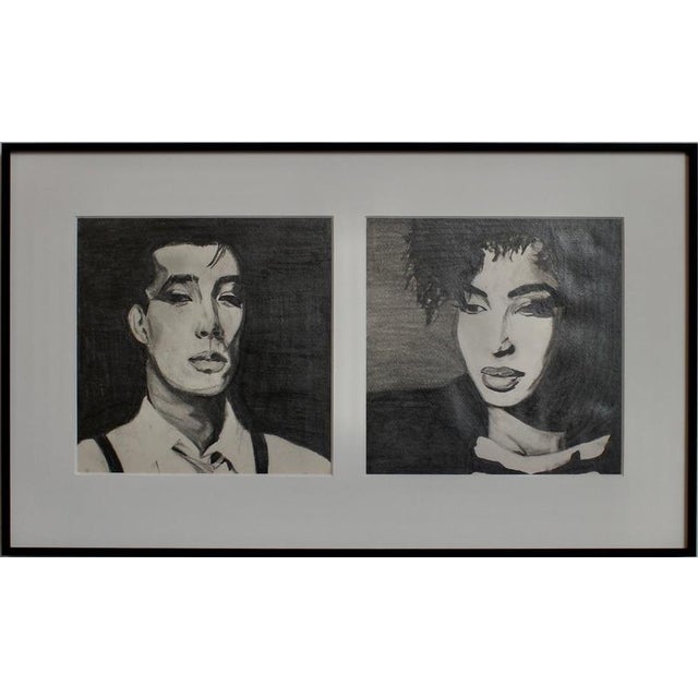 Man & Woman Diptych, 1980s, Charcoal Drawing For Sale - Image 10 of 10