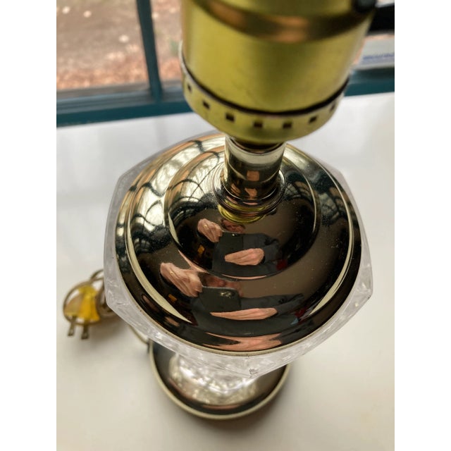 Vintage Clear Cut Crystal Table Lamp With Brass Base,Top of the fixture 12.75" H X 4"D Base 4.5"D , fixture by Leviton, No...