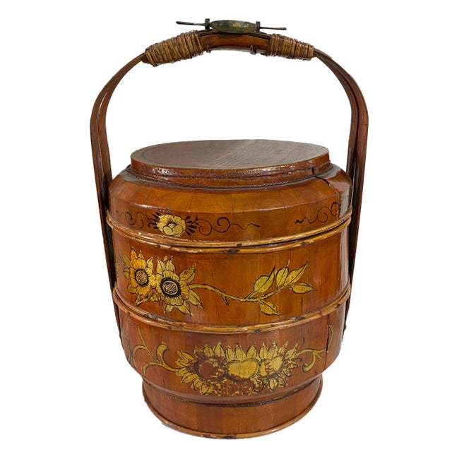 Brown Antique Chinese Round Wedding Basket Two Tier 18” Tall For Sale - Image 8 of 8