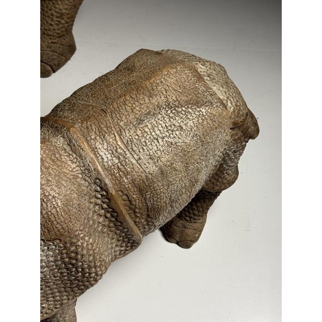 Hand-Carved Wooden Rhinoceros Statues, 1960s, Set of 2 For Sale - Image 10 of 18