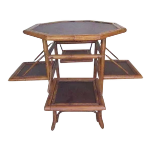 French Bamboo Rush Side Table 19th Century France Tiered Dessert Server