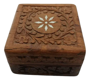 1970s Vintage Jewelry Box Trinket Box Wood Shell Inlay Flower Carved