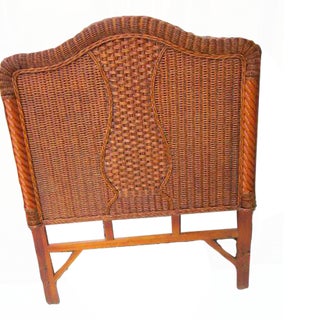 Brown Rattan Woven Wicker Wood Tommy Bahama Style Twin Headboard For Sale
